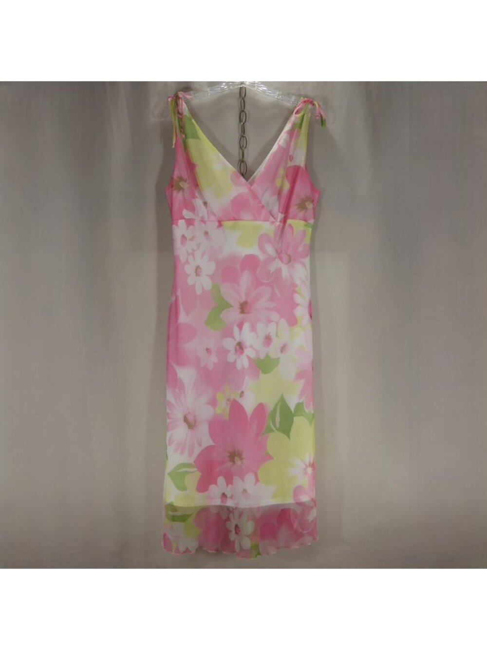 Studio Y Womens M 9/10 Pink Floral Mesh Midi Dress Tie Strap Y2K Fairycore 90s